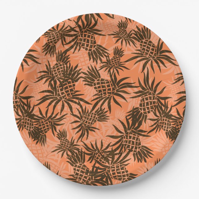 Pineapple Camo Hawaiian Tropical Paper Plates (Front)