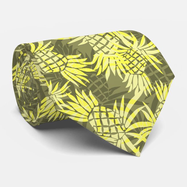 Pineapple Camo Hawaiian Two-sided Printed Neck Tie (Rolled)