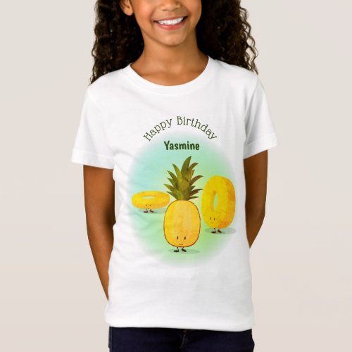 Pineapple Cartoon Happy Birthday Girls T_Shirt