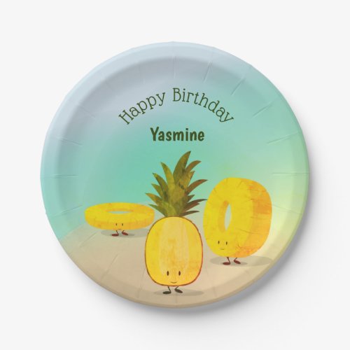Pineapple Cartoon Happy Birthday Paper Plate