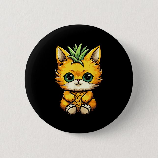 Pineapple Cat Fruit Hello Summer Vacation Cat Love Button (Front)