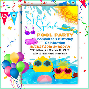 Pineapple Characters Birthday Pool Party  Invitati Invitation