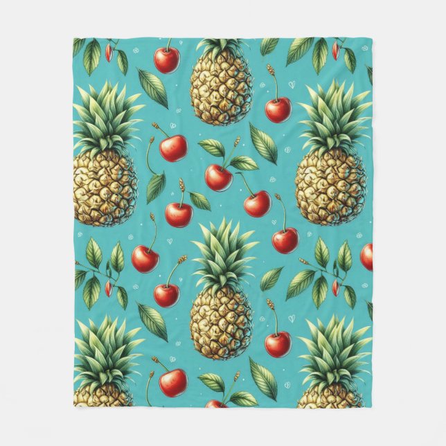 Pineapple Cherry Bliss Fleece Blanket (Front)