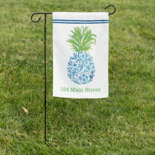 Pineapple Chinoiserie Blue White Preppy Address Garden Flag