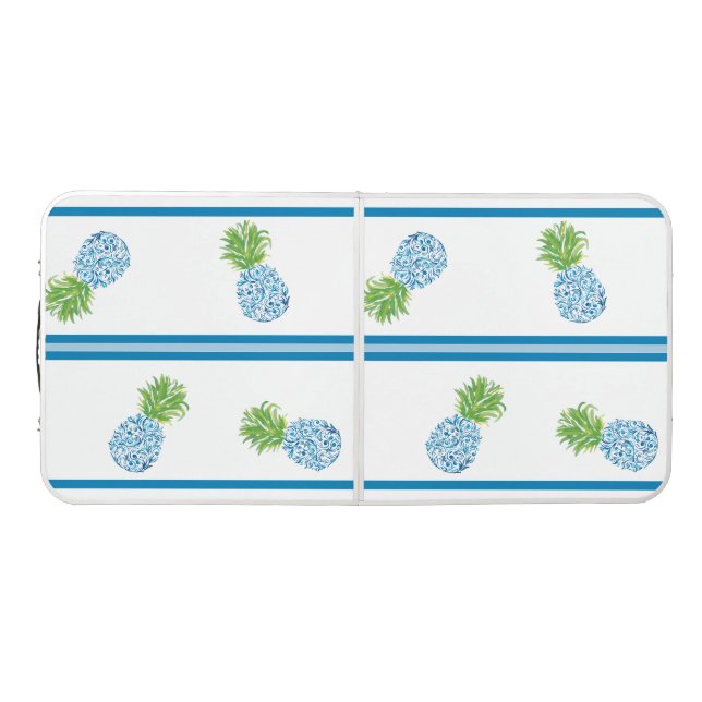 Pineapple Chinoiserie Blue White Preppy Beer Pong Table (Top)