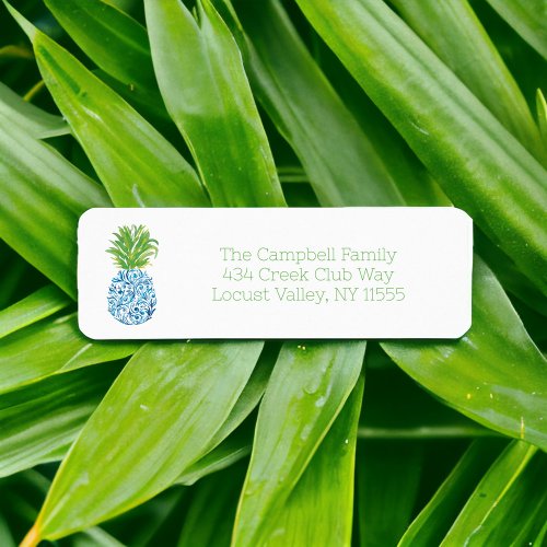 Pineapple Chinoiserie Blue White Preppy Label
