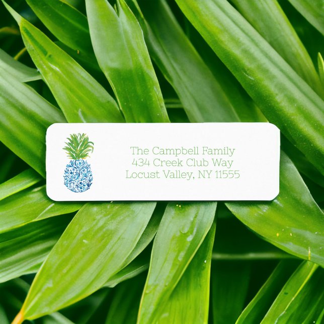 Pineapple Chinoiserie Blue White Preppy Label (Creator Uploaded)