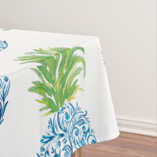 Pineapple Chinoiserie Blue White Preppy Tablecloth