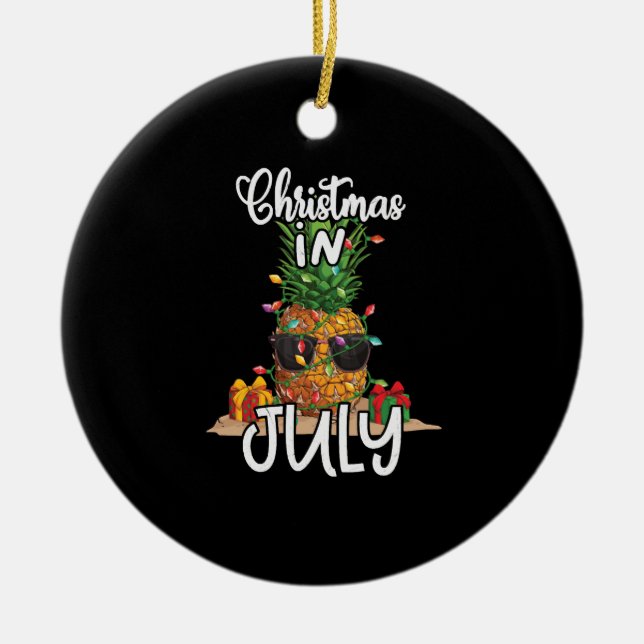 Pineapple Christmas in July Tropical Ceramic Ornament (Front)