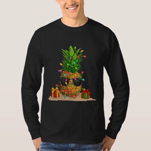 Pineapple Christmas Tree Lights Funny Tropical T_Shirt