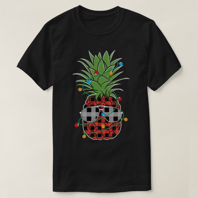 Pineapple Christmas Tree Lights Red Plaid Sunglass T-Shirt (Design Front)