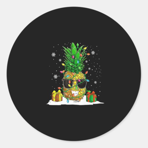 Pineapple Christmas Tree Lights Sunglasses Funny X Classic Round Sticker