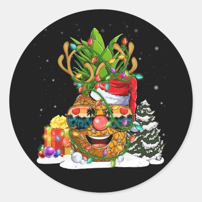 Pineapple Christmas Tree Lights Xmas Classic Round Sticker (Front)