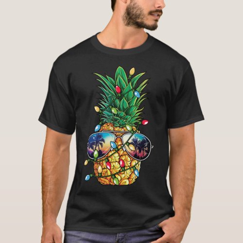 Pineapple Christmas Tree Lights Xmas Sunglasses T_Shirt