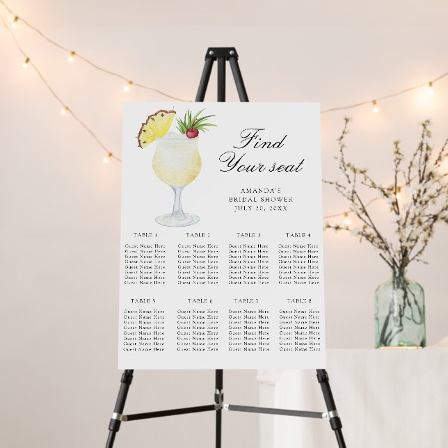 Pineapple Cocktail Wedding seating chart Foam Board (In Situ (Stand))