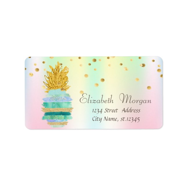 Pineapple Colorful Glitter Confetti Holographic Label (Front)