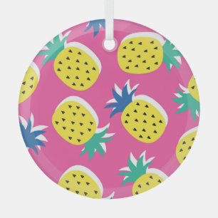 Pineapple Crazy Colors: Childish Pop-Art. Glass Ornament