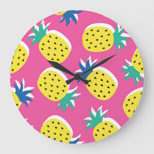 Pineapple Crazy Colors: Childish Pop-Art. Large Clock (Front)