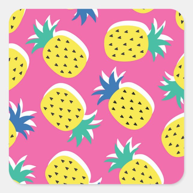 Pineapple Crazy Colors: Childish Pop-Art. Square Sticker (Front)