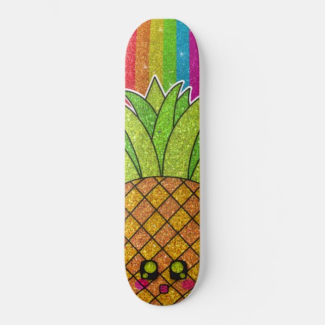 Pineapple Crown Gold Rainbow Glitter Sparkles Skateboard (Front)