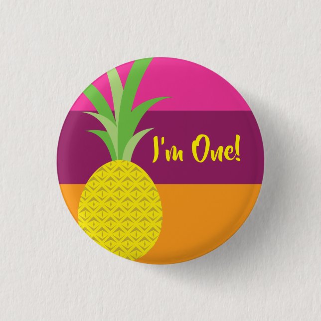 Pineapple Cute Kid's Birthday Party Summer Button (Front)