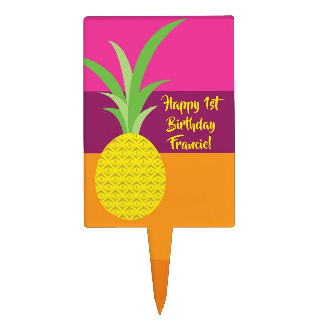 Pineapple Cute Kid's Birthday Party Summer Cake Topper (Front)
