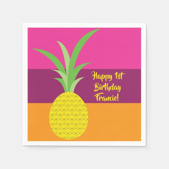 Pineapple Cute Kid's Birthday Party Summer Napkins (Front)