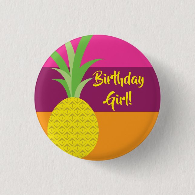 Pineapple Cute Summer 1st Birthday Party Theme Button (Front)