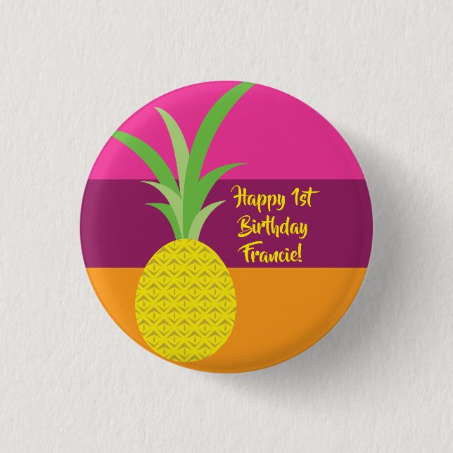 Pineapple Cute Summer 1st Birthday Party Theme Button (Front)