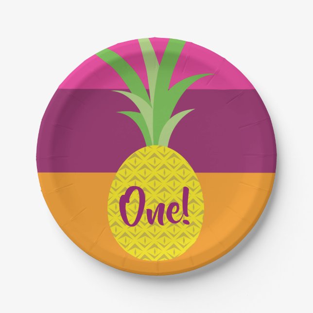 Pineapple Cute Summer 1st Birthday Party Theme Paper Plates (Front)