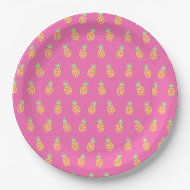 Pineapple Cute Summer Party Pink Paper Plates (Front)