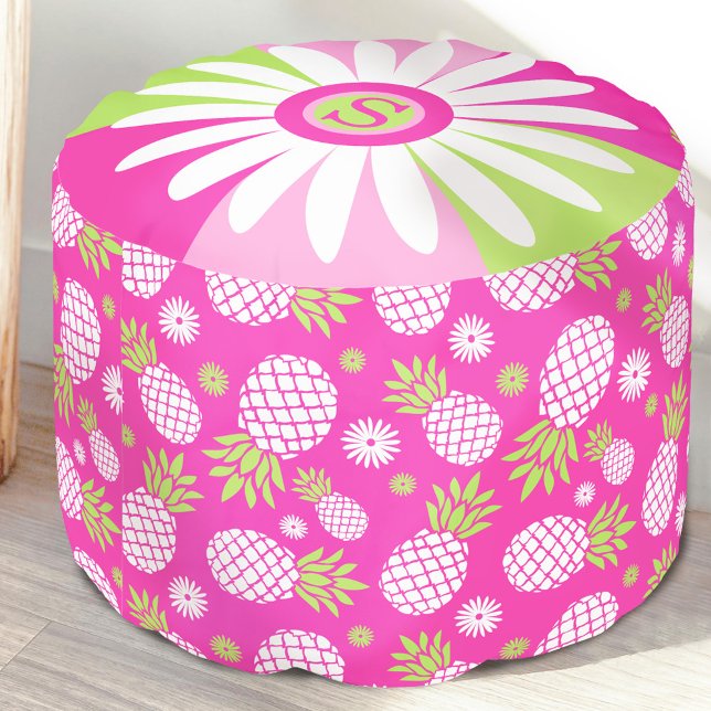 Pineapple & daisy flower pink green white pouf (Creator Uploaded)