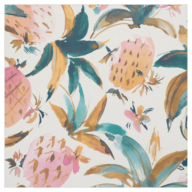 PINEAPPLE DANCE Pink Pineapple Watercolor Fabric (Swatch)