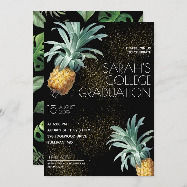 Pineapple Delight Luau Graduation Party Invitation (Front/Back)