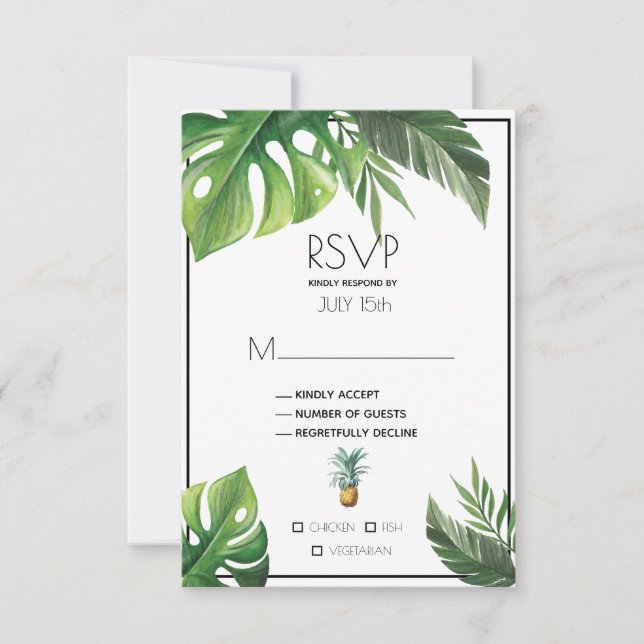 Pineapple Delight Tropical Foliage RSVP Card (Front)