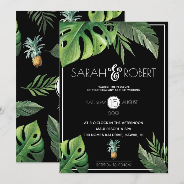 Pineapple Delight Tropical Foliage Wedding Invitation (Front/Back)