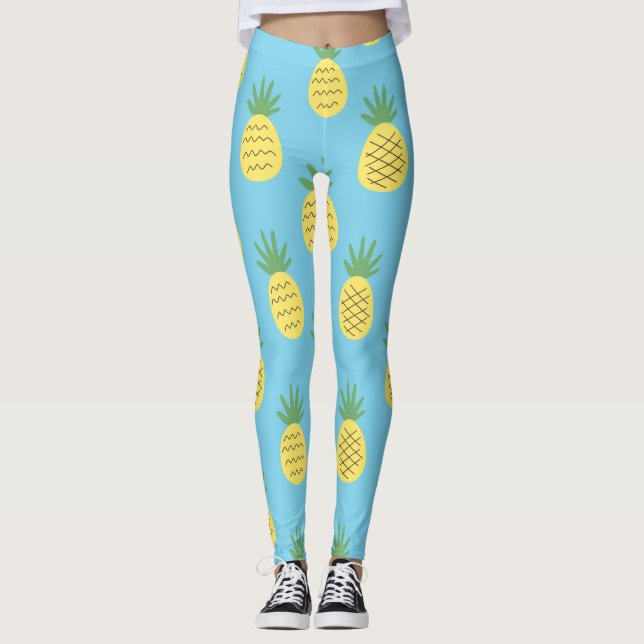 Pineapple Delight: Tropical Fruit Print Leggings (Front)