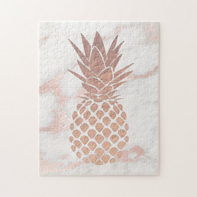 pineapple design on pink marble jigsaw puzzle (Vertical)