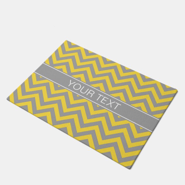 Pineapple Dk Gray LG Chevron Dk Gray Name Monogram Doormat (Angled)