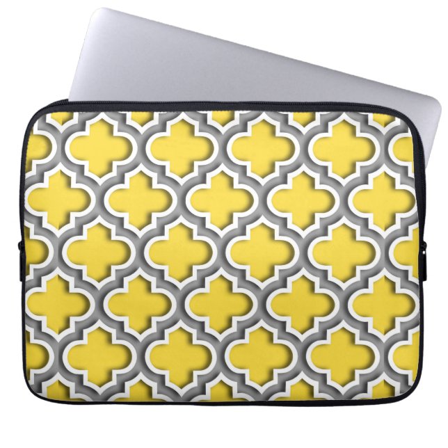 Pineapple Dk Gray White Moroccan Quatrefoil #5DS Laptop Sleeve (Front)
