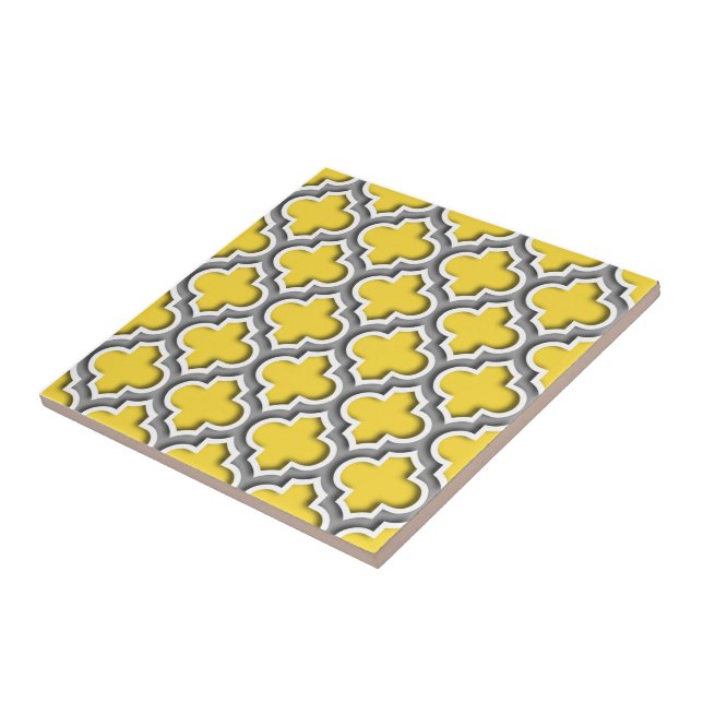 Pineapple Dk Gray White Moroccan Quatrefoil #5DS Tile (Side)