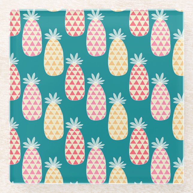 Pineapple Doodle Pattern 2 Glass Coaster (Front)
