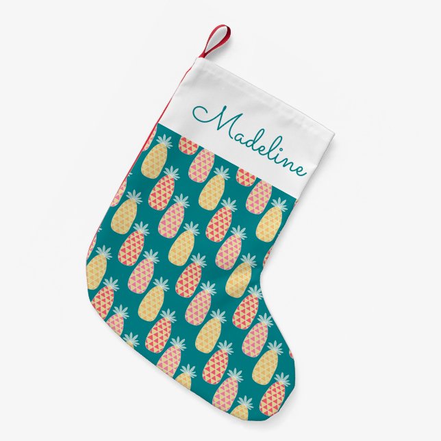 Pineapple Doodle Pattern | Add Your Name Small Christmas Stocking (Front (Hanging))