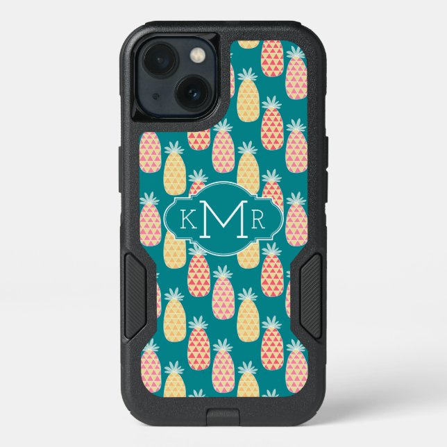 Pineapple Doodle Pattern | Monogram Otterbox iPhone Case (Back)