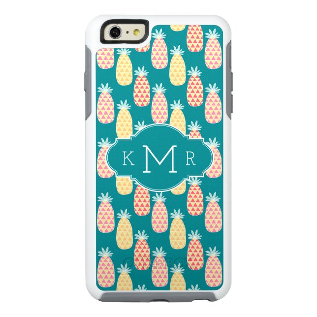 Pineapple Doodle Pattern | Monogram Otterbox iPhone Case (Back)