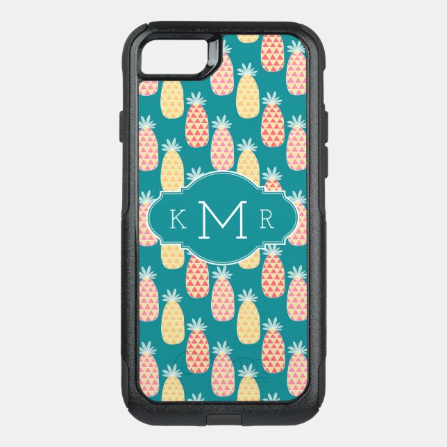 Pineapple Doodle Pattern | Monogram Otterbox iPhone Case (Back)