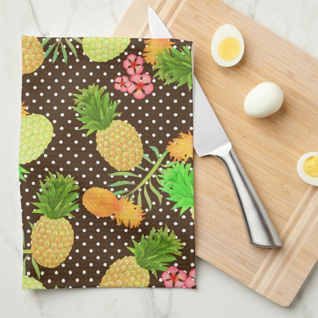 Pineapple Dots Black Kitchen Towel (Quarter Fold)