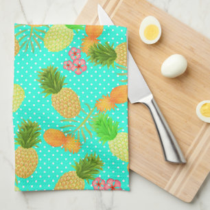 Pineapple Dots Teal Kitchen Towel