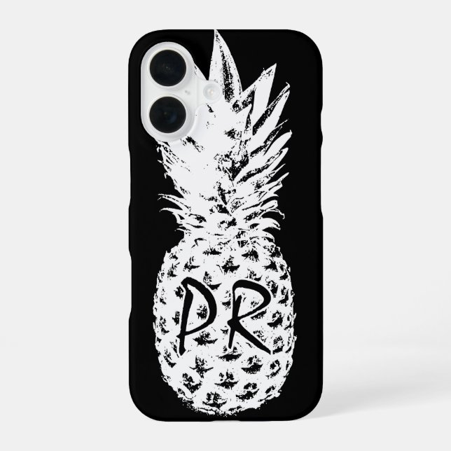 Pineapple drawing black and white custom monogram iPhone case (Back)