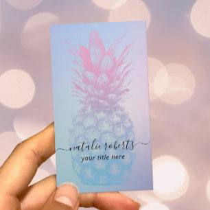 Pineapple Elegant Pink & Blue Classy Typography Business Card